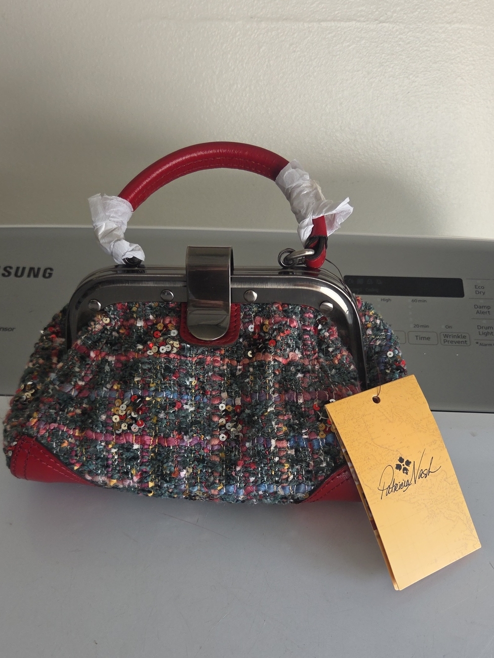 Patricia Nash Conselice Woven Small Frame Convertible Satchel Bag-Lava Red-NWT - Picture 2 of 16